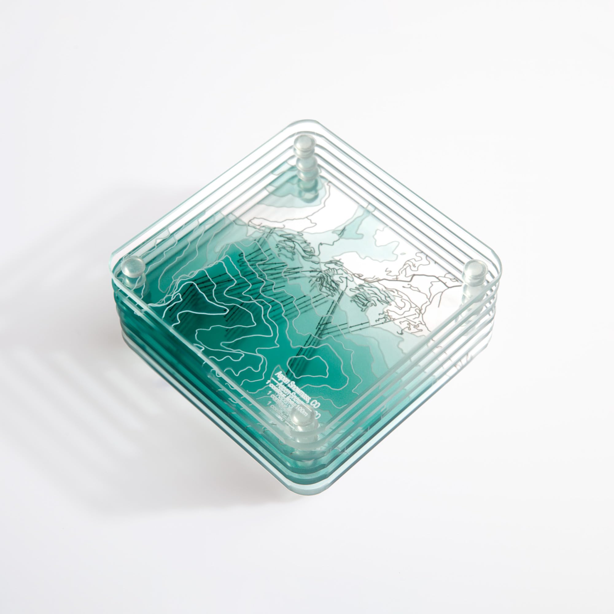 Aspen Snowmass, CO 3D Contour Map Glass Drink Coasters of Mountains, Ski Resort, set of 6 with Holder, Housewarming Birthday Gifts, Home Décor