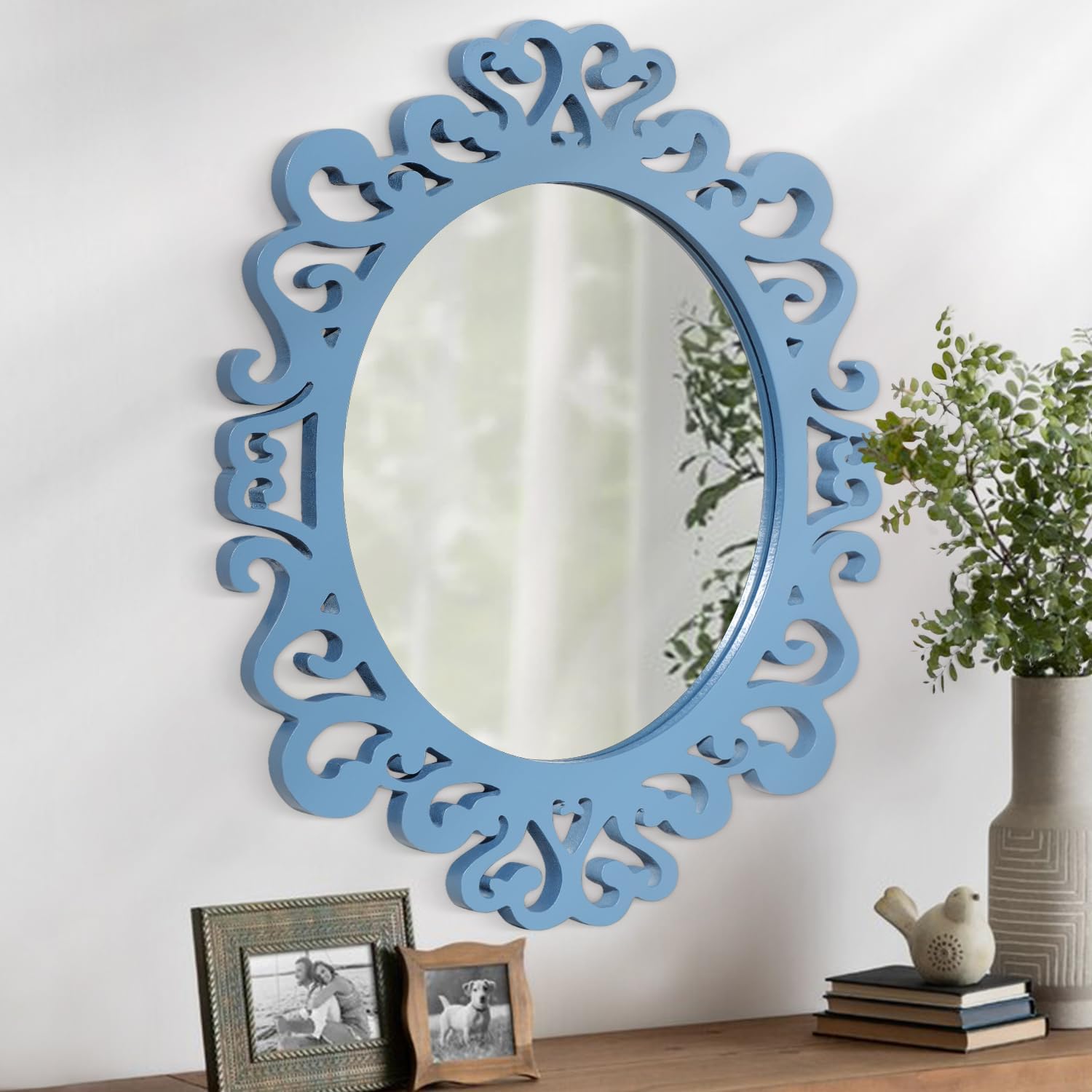 AOAOPQ Classic Ornamental Wall Mirror Hanging Mirror Baroque Type Ornamental Mirror for Wall Mounting Body Mirror Toilet Self-importance Hanging Horizontal and Vertical Blue