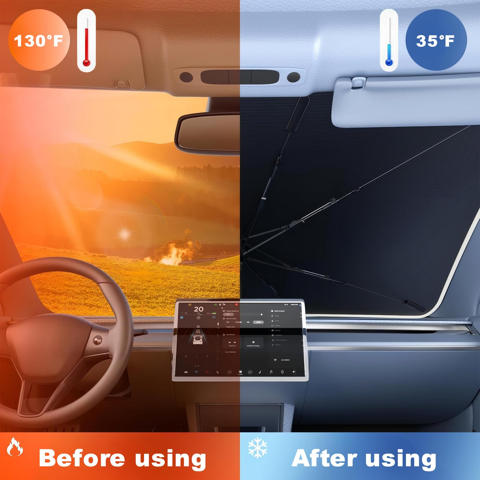 Pare-Soleil de Pare-Brise Type Parapluie – Compatible avec Au.di A4 Imported 2019-2025 Sunshade,Pare-Soleil Pliable et Protecteur – Bloque Les UV et maintient Votre Voiture au Frais