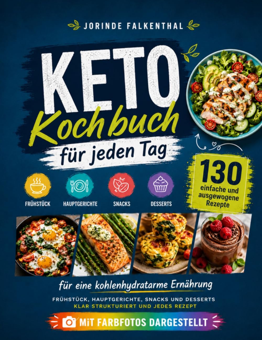Keto Kochbuch für jeden Tag: 130 einfache und ausgewogene Rezepte für eine kohlenhydratarme Ernährung | Frühstück, Hauptgerichte, Snacks und Desserts | Jedes Rezept mit Farbfotos