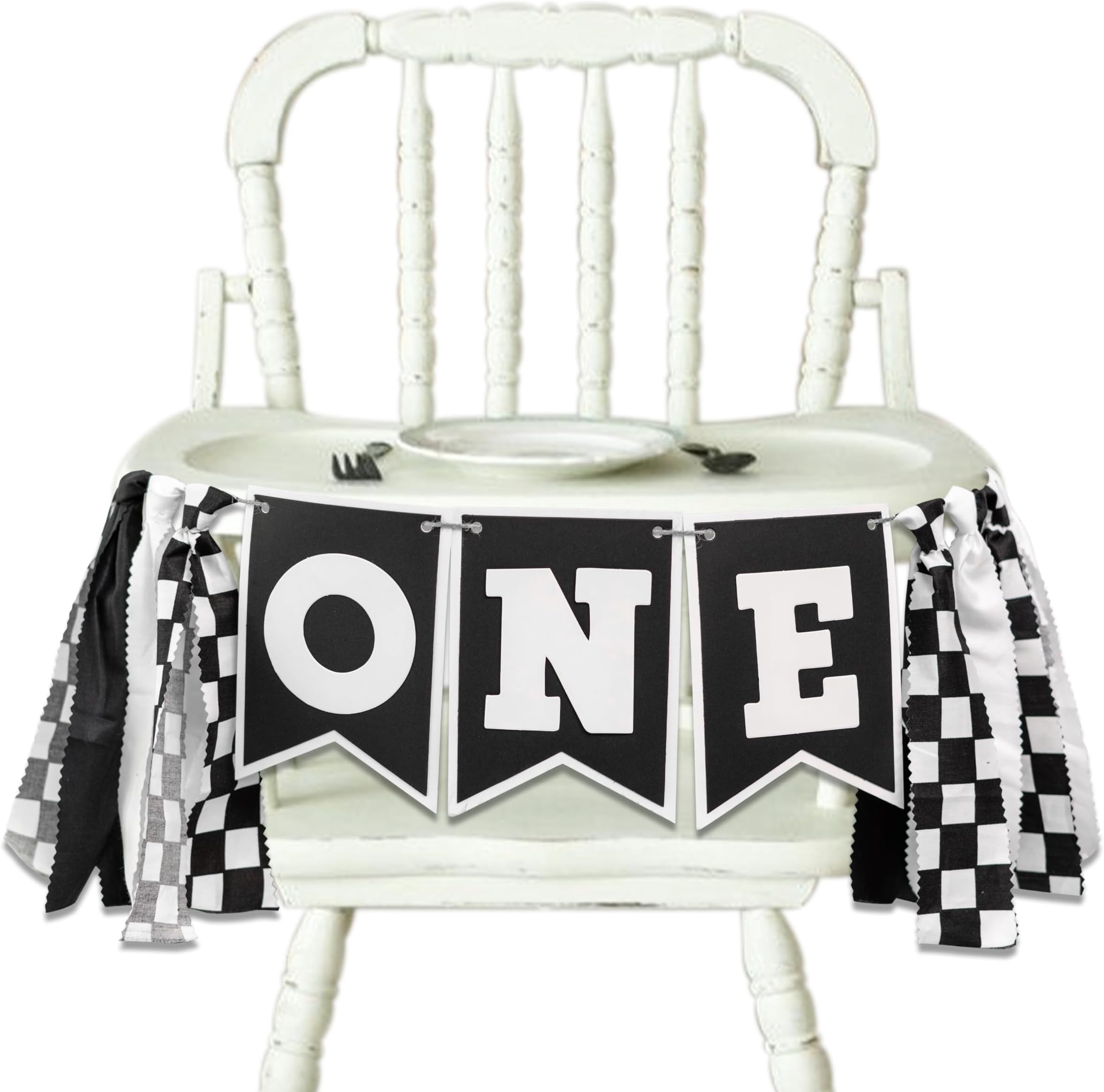 Race Car High Chair Banner - Black White Race Car Highchair Banner 1st Birthday Decorations,First Birthday Photo Prop Cars Theme