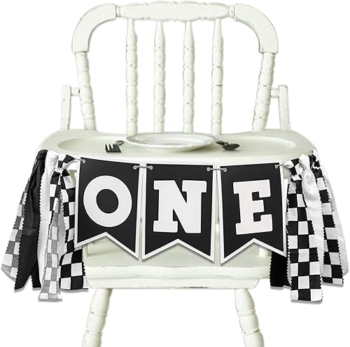 Cartel para silla alta de coche de carreras, cartel blanco y negro para silla de bebé, decoración de primer cumpleaños, tema de autos de apoyo para