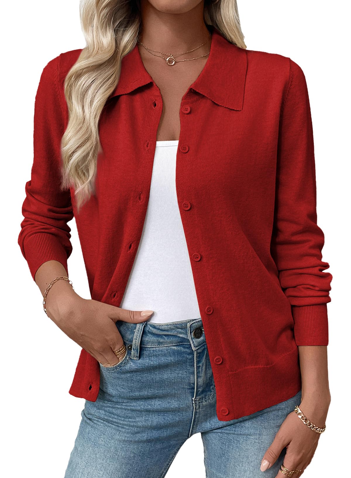 EVALESS Cardigan Sweaters for Women Wool Blend Lightweight Trendy Long Sleeve Lapel Collar Button Down Sweater Cardigans