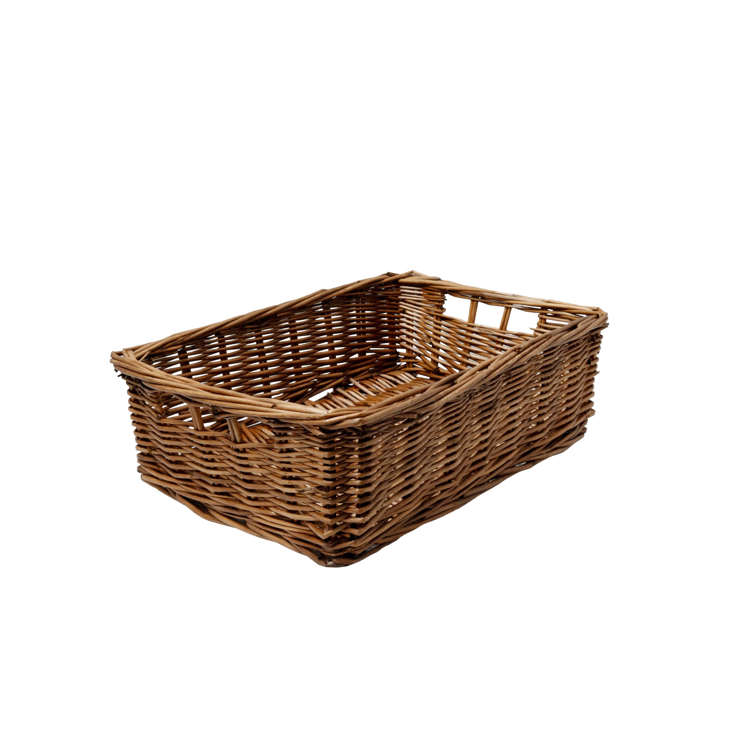 Arthur Cameron - Rectangular Shallow Wicker Storage Tray - Hand-woven by skilled artisans in Northern China, an organiser basket is the perfect home storage solution (Distilled Brown, Small)