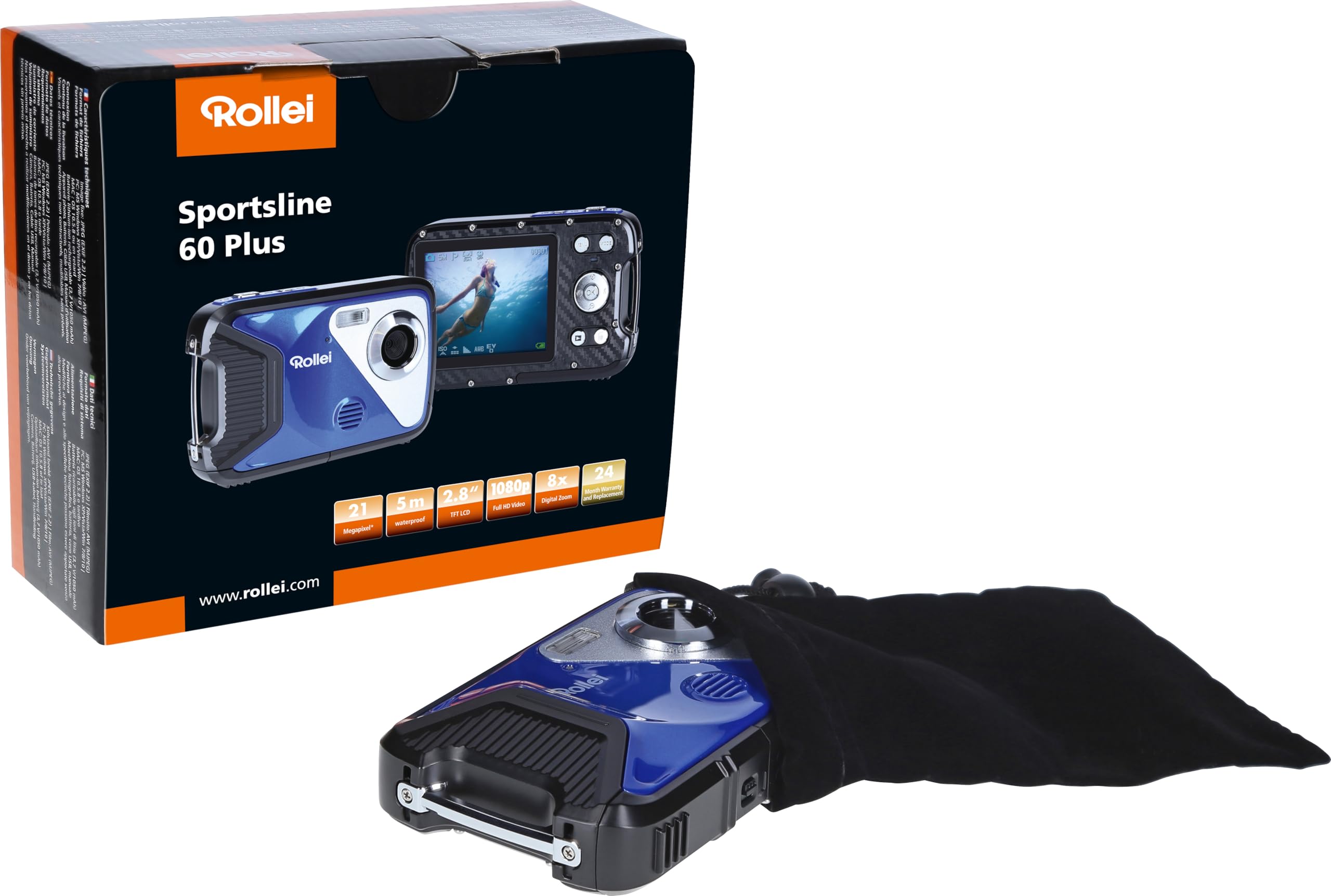 Rollei Sportsline 60 Plus - fotocamera digitale impermeabile con videocamera da 21 MP e Full HD - Sports-Cam con ampio display, 21 modalità scena, custodia robusta , perfetta per i bambini, blu