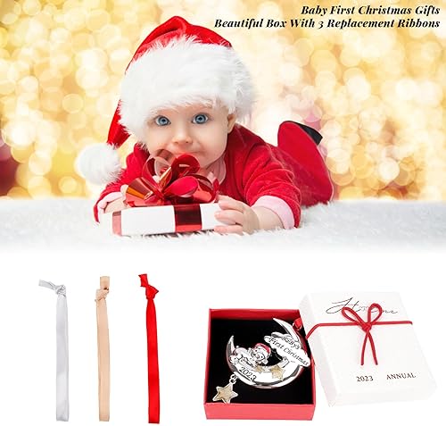 Miniatura 4 de Adorno de la primera Navidad del bebé 2023, decoración de árbol de Navidad, oso colgante de luna de metal con estrella, mi primer colgante de