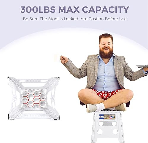 Miniatura 4 de Acko. Taburete plegable de 13 pulgadas de alto, resistente, para niños y adultos, cocina, jardín, baño, taburete con escalón. Blanco,Negro