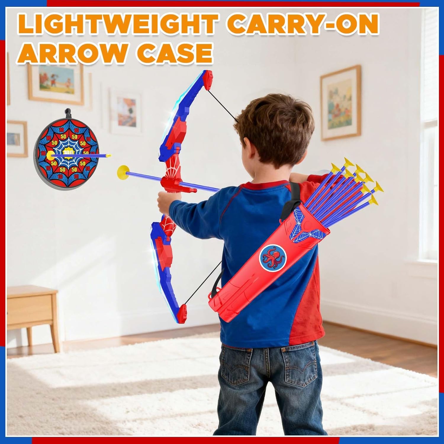 Kids Bow and Arrow Set LED Light Up Archery Set with 10 Suction Cup Arrows, 1 Archery Targets,3 Score Target for Kids Ages 3-12 Birthday Gifts Toys for 5 6 7 8 9 10 11 12 Year Old Boys Girls