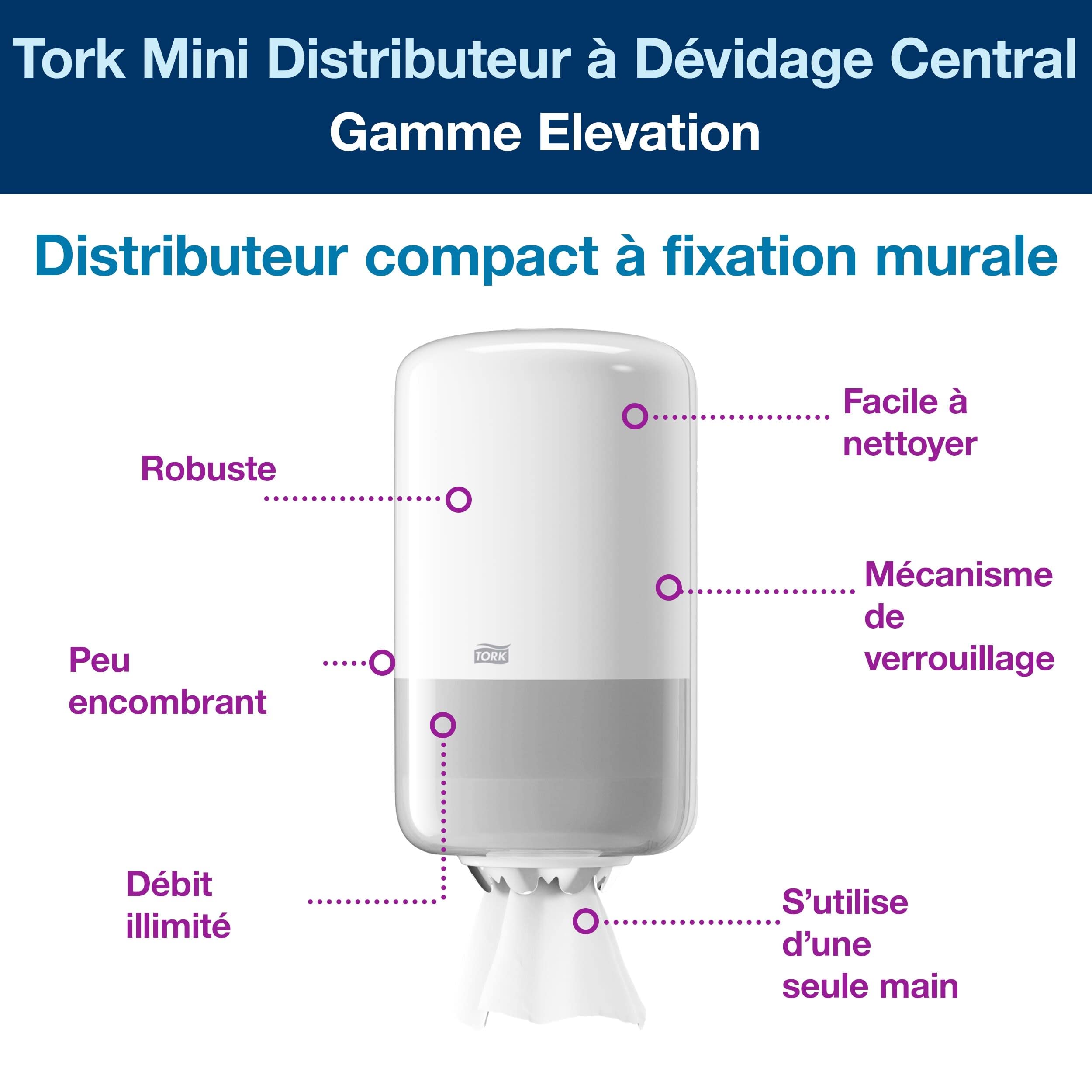 Tork 558000 Mini Distributeur de papier d'essuyage à dévidage central M1 - Design Elevation - Blanc