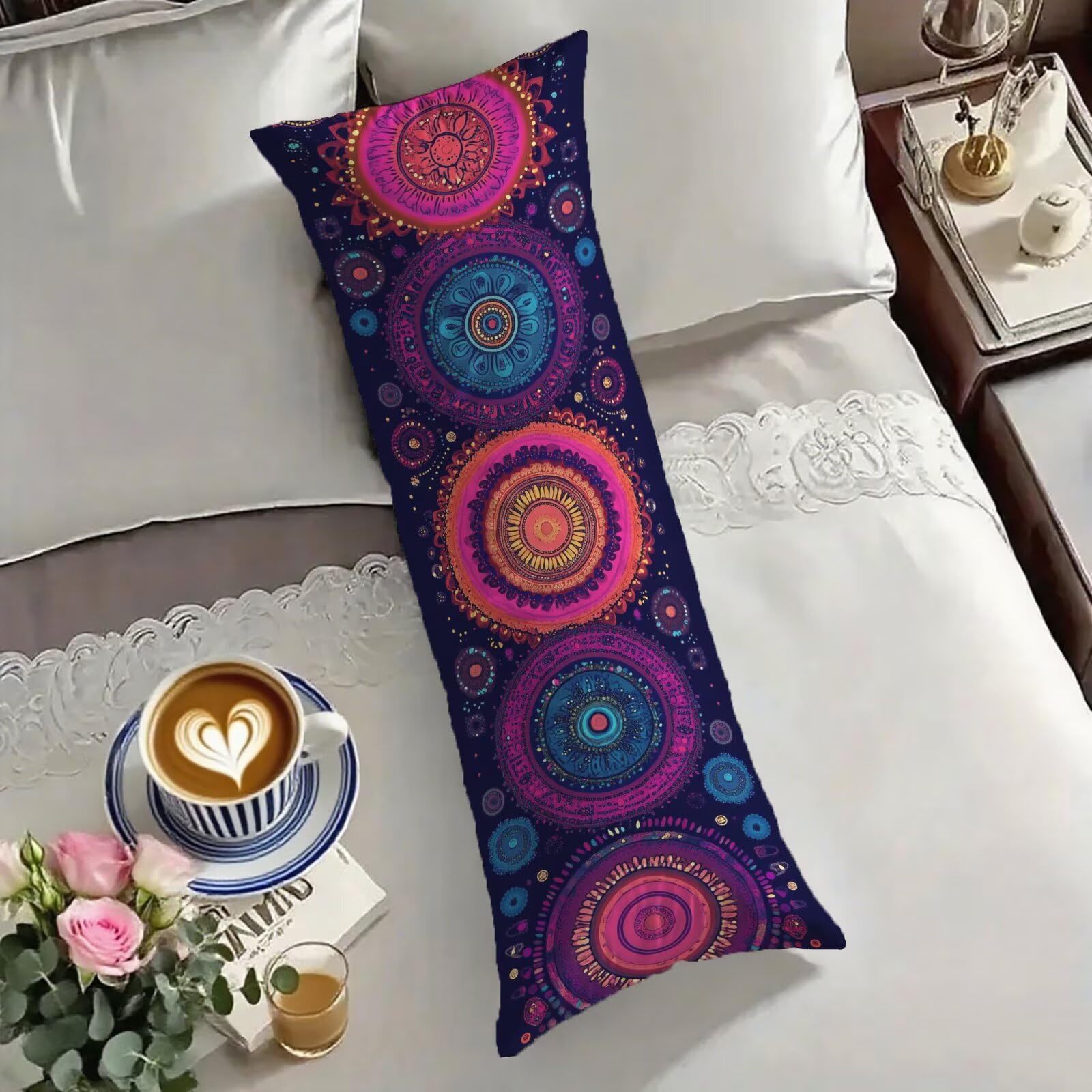 Taie d'oreiller 40x140 Rose Mandala pour un soutien optimal durant la grossesse