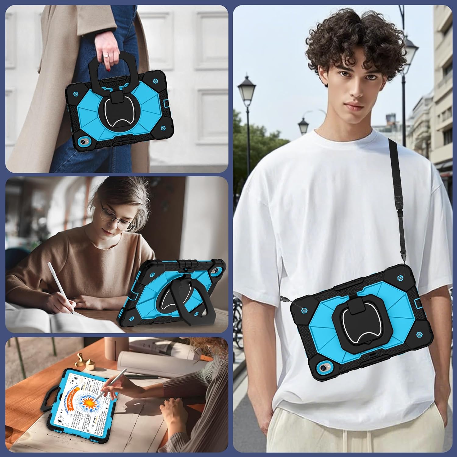 WESOROL Case for Samsung Galaxy Tab S11 5G 11 Inch 2025 SM-X730/X736B, Shockproof Cover for Tablet S11 with Screen Protector Rotate Stand Pen Holder,Black Blue