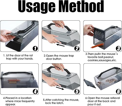 Miniatura 4 de Trampa para Ratones Humana Mejorada 2026 para Interiores, Trampa de Jaula Viva para Animales con Pestillo de Seguridad, Trampa Transparente para