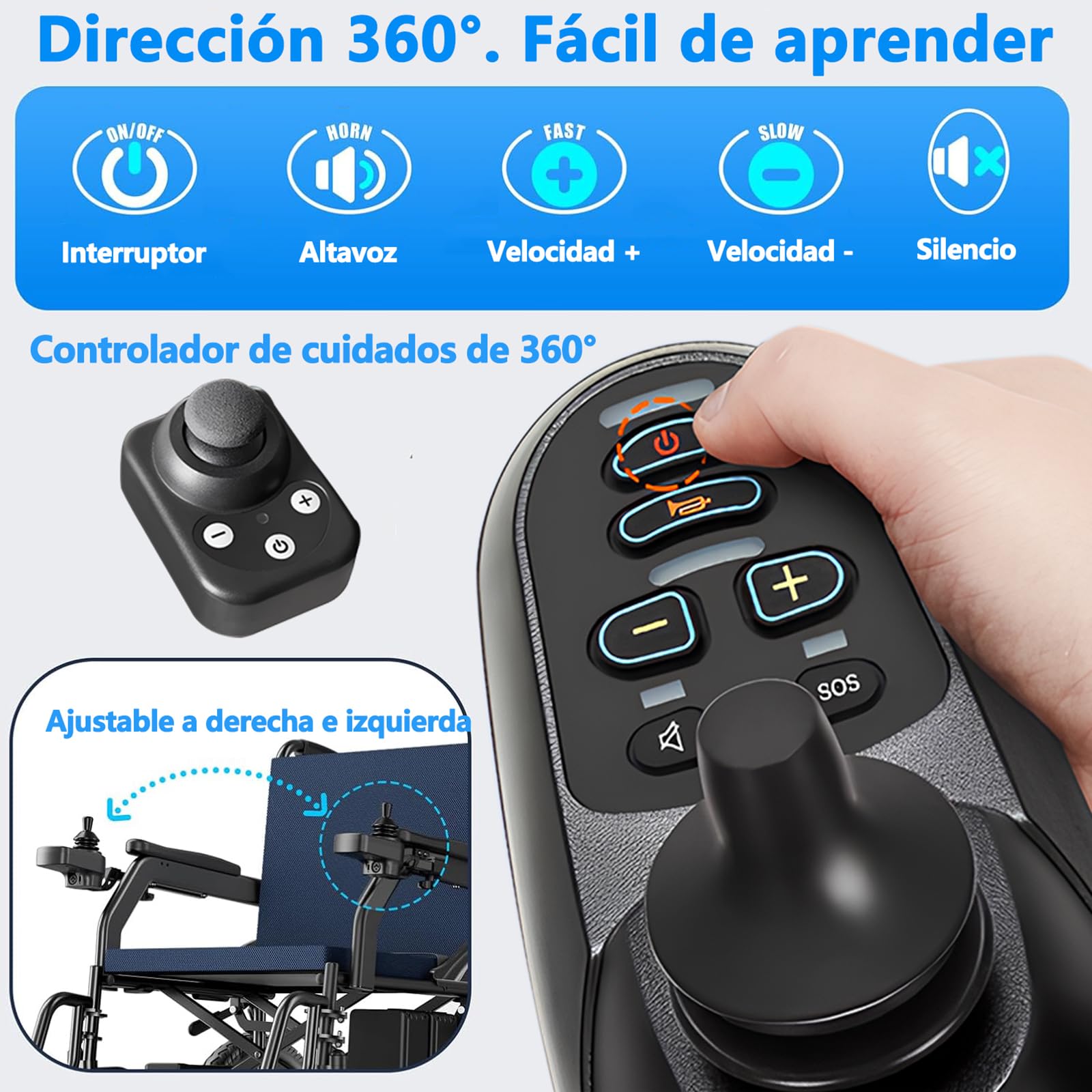 AMITD Silla de Ruedas Eléctrica Plegable Ligero Todo Terreno, 20 kg, Autonomía 20 km, Carga 150 kg, Ruedas de 16 Pulgadas, Doble Batería de Litio Extraíble, para Interior Exterior Viajar