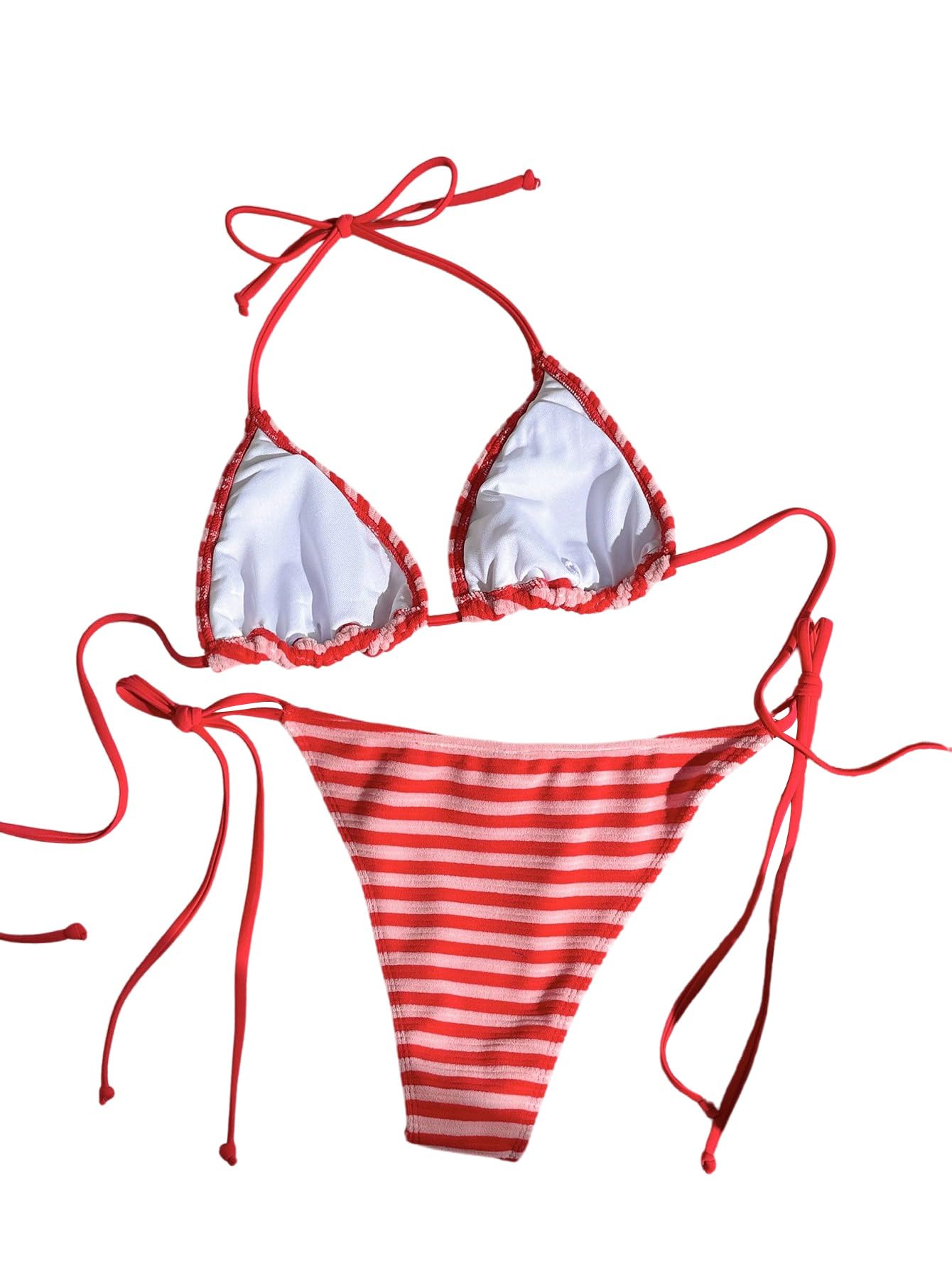 GORGLITTER Set bikini da donna a righe, con allacciatura al collo, bikini e bikini, 2 pezzi, costume da bagno