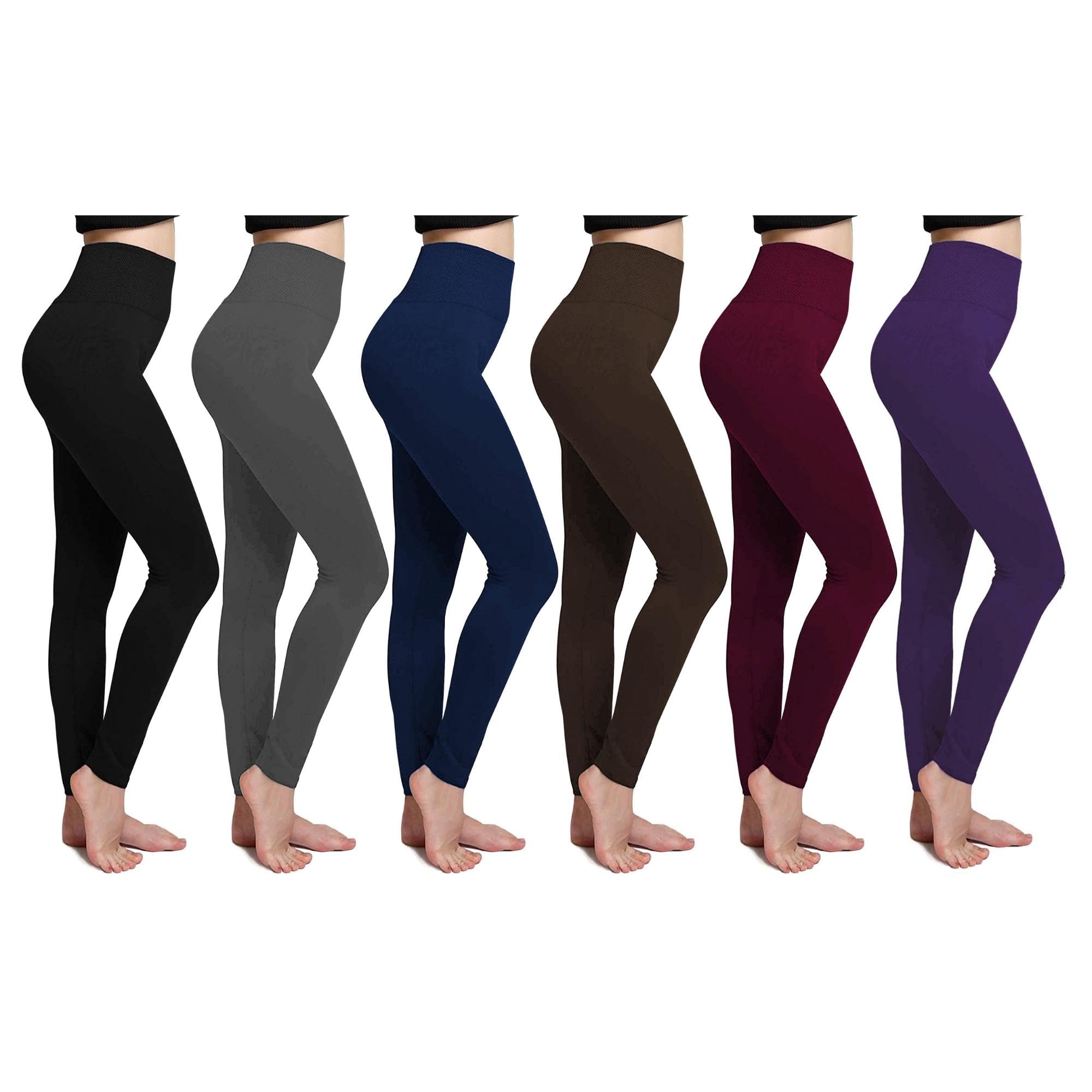 Ciana High-Waisted Fleece Lined Leggings for Women Thermal Warm Winter Tights Yoga Pants Soft Tummy Control Workout(Assorted (6-Pack))
