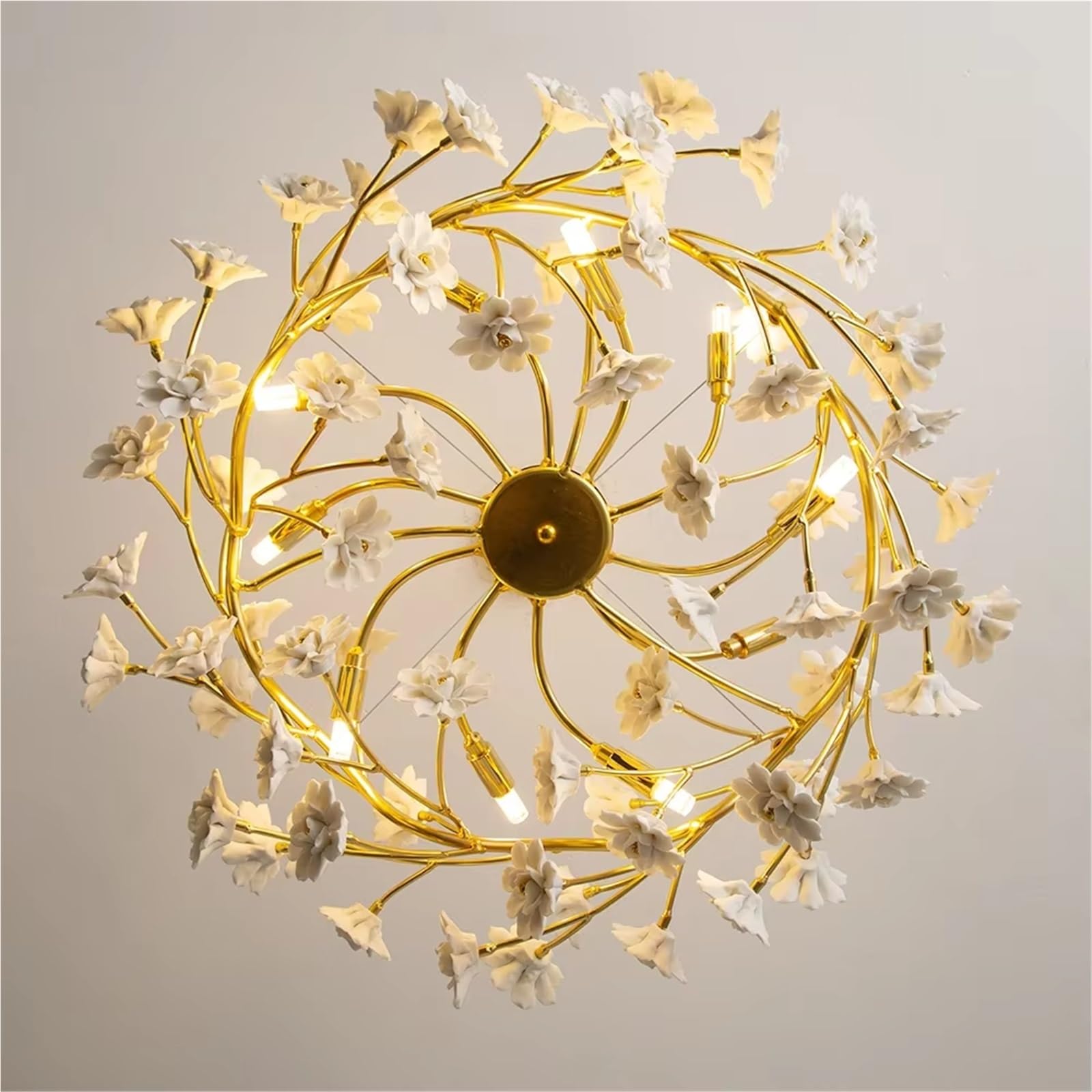 Französische weiße Blumenblüte Keramik Schlafzimmer Mädchenzimmer Romantische Decken-LED-Leuchte, Wohndeko