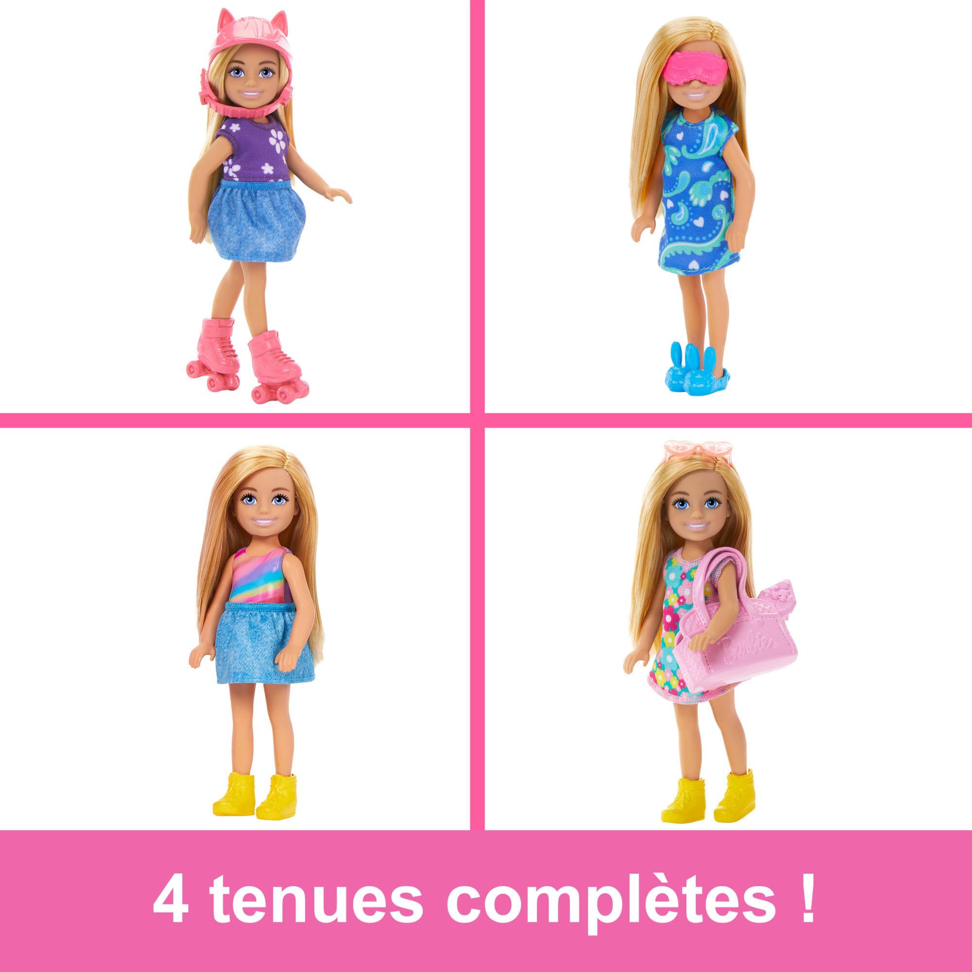 Barbie Poupée et Dressing Chelsea Coffret avec vêtements et accessoires, 17 éléments, pliable pour jouer partout et tout ranger, HXN03