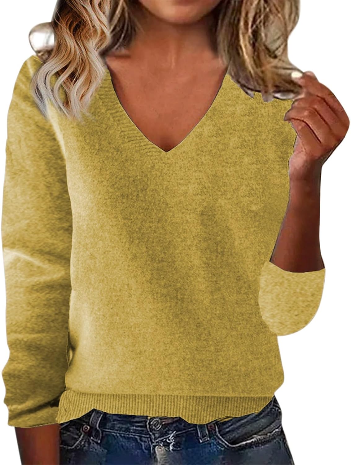 Pull Femme Tricot Léger Col V - Coupe Oversize, Manches Longues - Taille S à XXL - Décontracté élégant Pour L'hiver