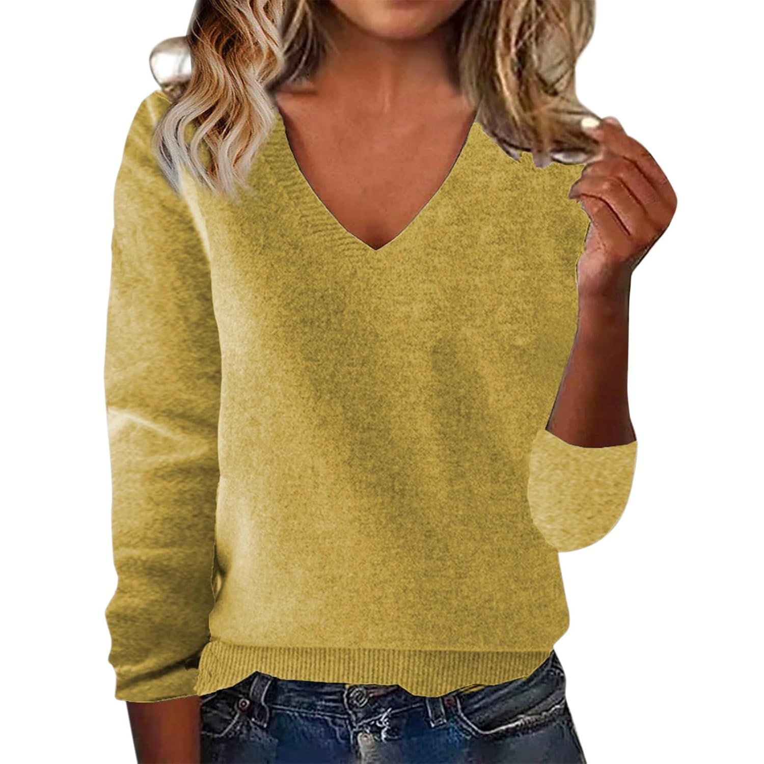 Cashmere Sweaters for Women 2025 Trendy V Neck Long Sleeve Knitted Pullover Tops Lightweight Soft Comfy Warm Sweater