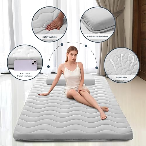 Miniatura 2 de Colchón japonés, 100% espuma cómoda de alta densidad, colchón plegable de 3.5 pulgadas de grosor, tapete tatami para dormir, ideal para comodidad y