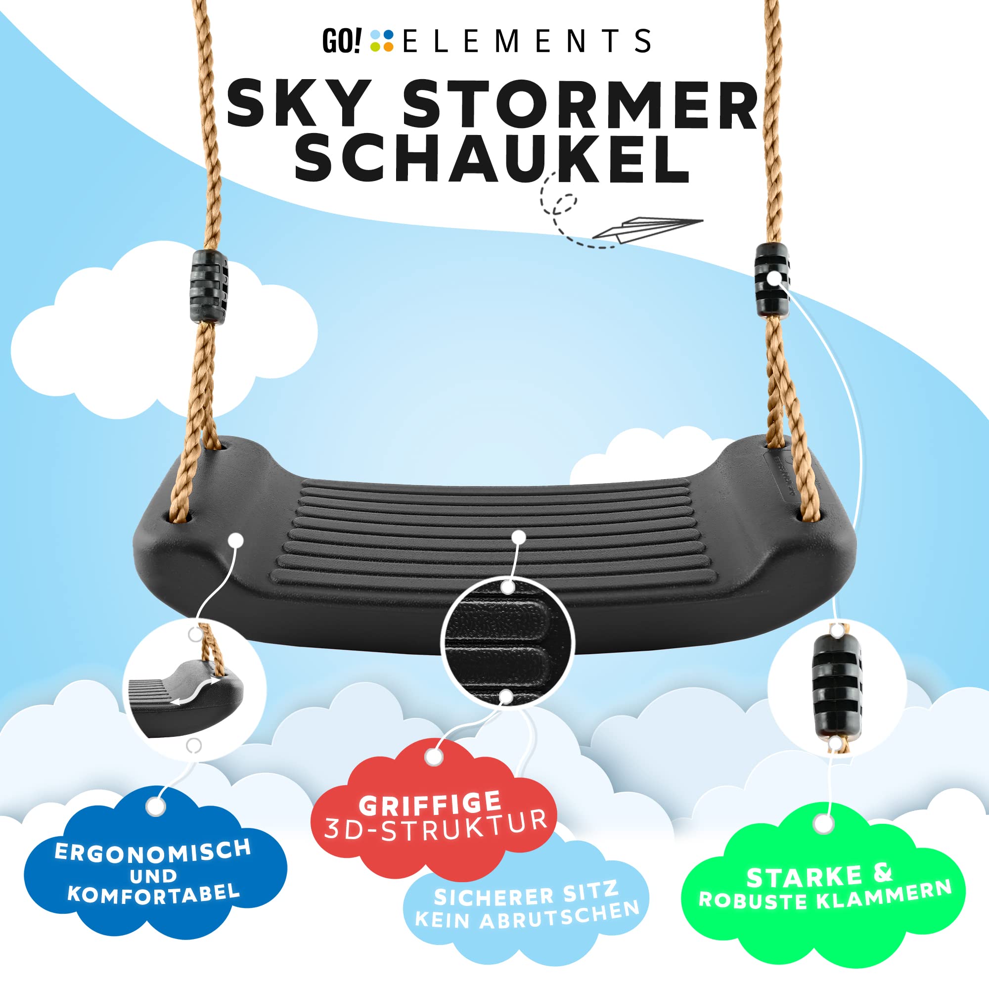 Schaukel Garten | Kinderschaukel Outdoor Indoor | Höhenverstellbar & rutschfest| Schaukelsitz - Schaukelbrett - Brettschaukel für Kinder zum Schaukeln - 2