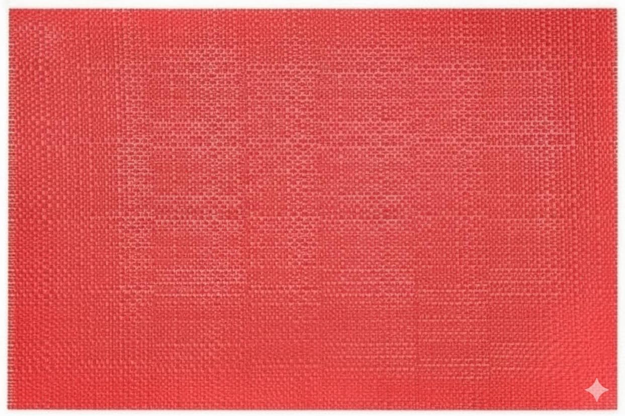 Harman Trace Basketweave Vinyl Placemats - Decorative Easy-Clean Table Mats for Dinner, Birthdays, Parties, Celebrations - 12" x 18" Set of 4 - Red
