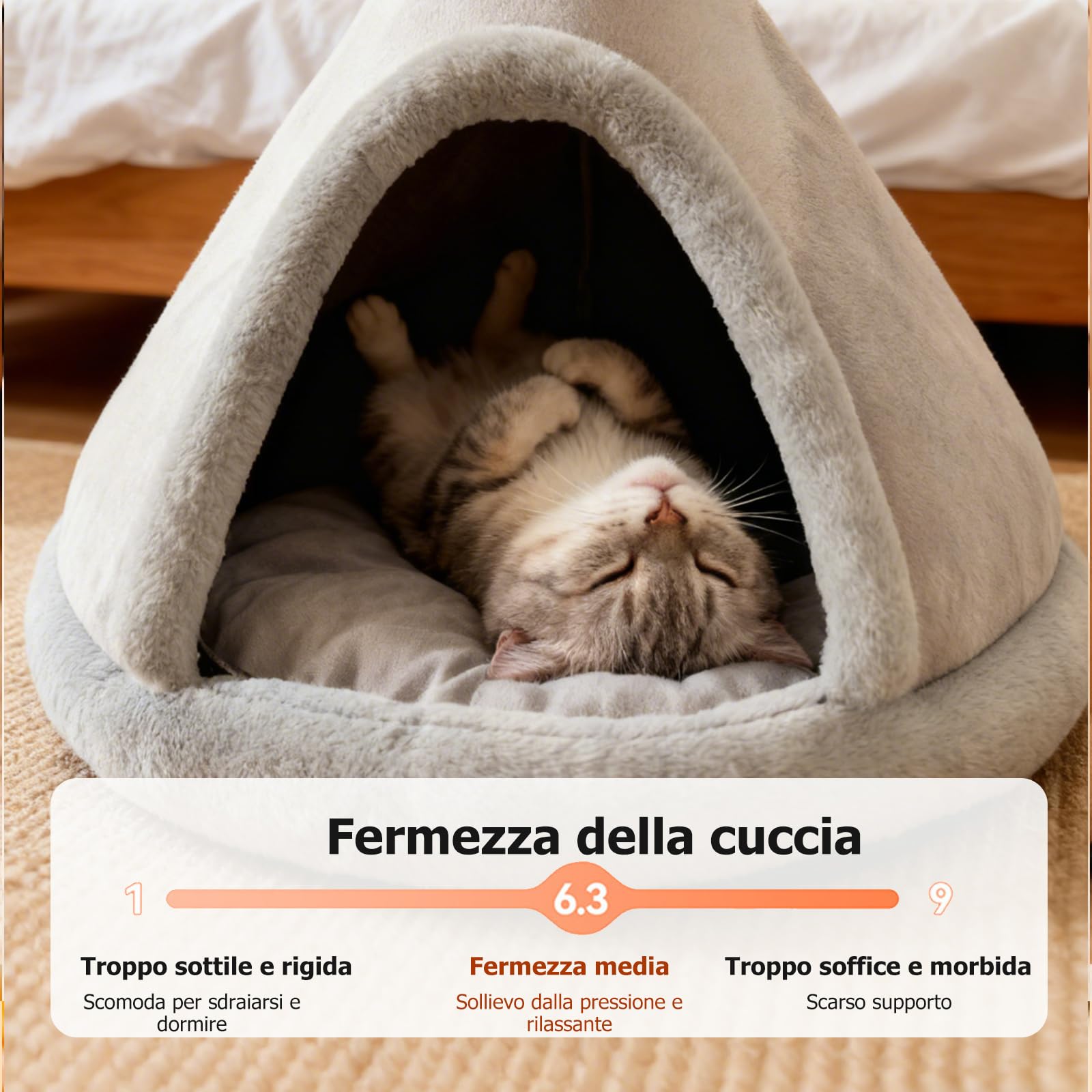 PETCUTE Cuccia per Gatti Semi-Chiusa,Super Morbido,Letto per Gatti con Giocattolo Sospeso e Cuscino Rimovibile Lavabile,Cuccia Gatto Chiusa Interno con Fondo Antiscivolo,XL