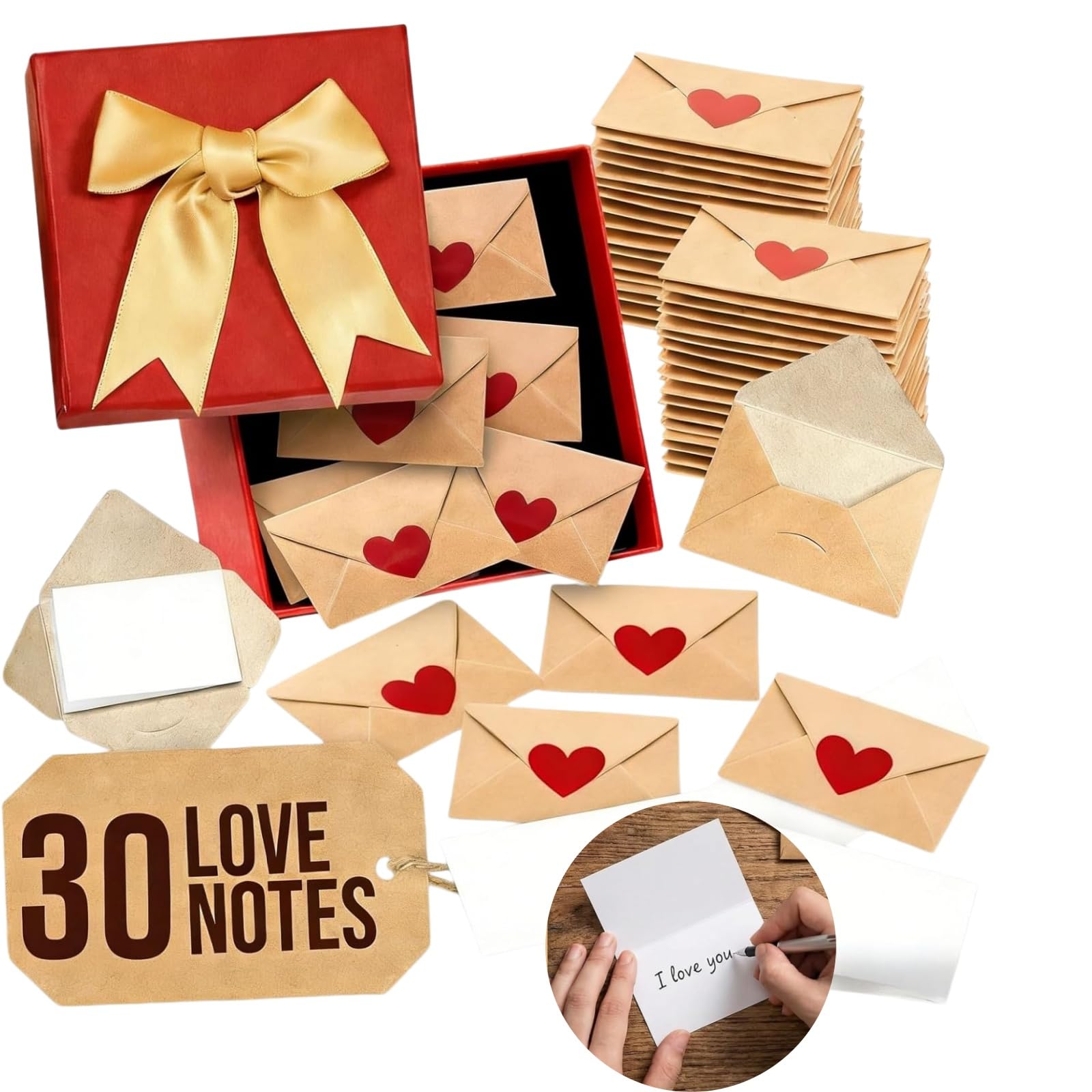 30PCS Love Letter,Love Notes,Mini Envelopes With Blank Paper Cards,DIY L-ove Notes Box,Cards With Heart Stickers,Anniversary Card,Long Distance Relationship Souvenir,For Boyfriend,Girlfriend,Wife