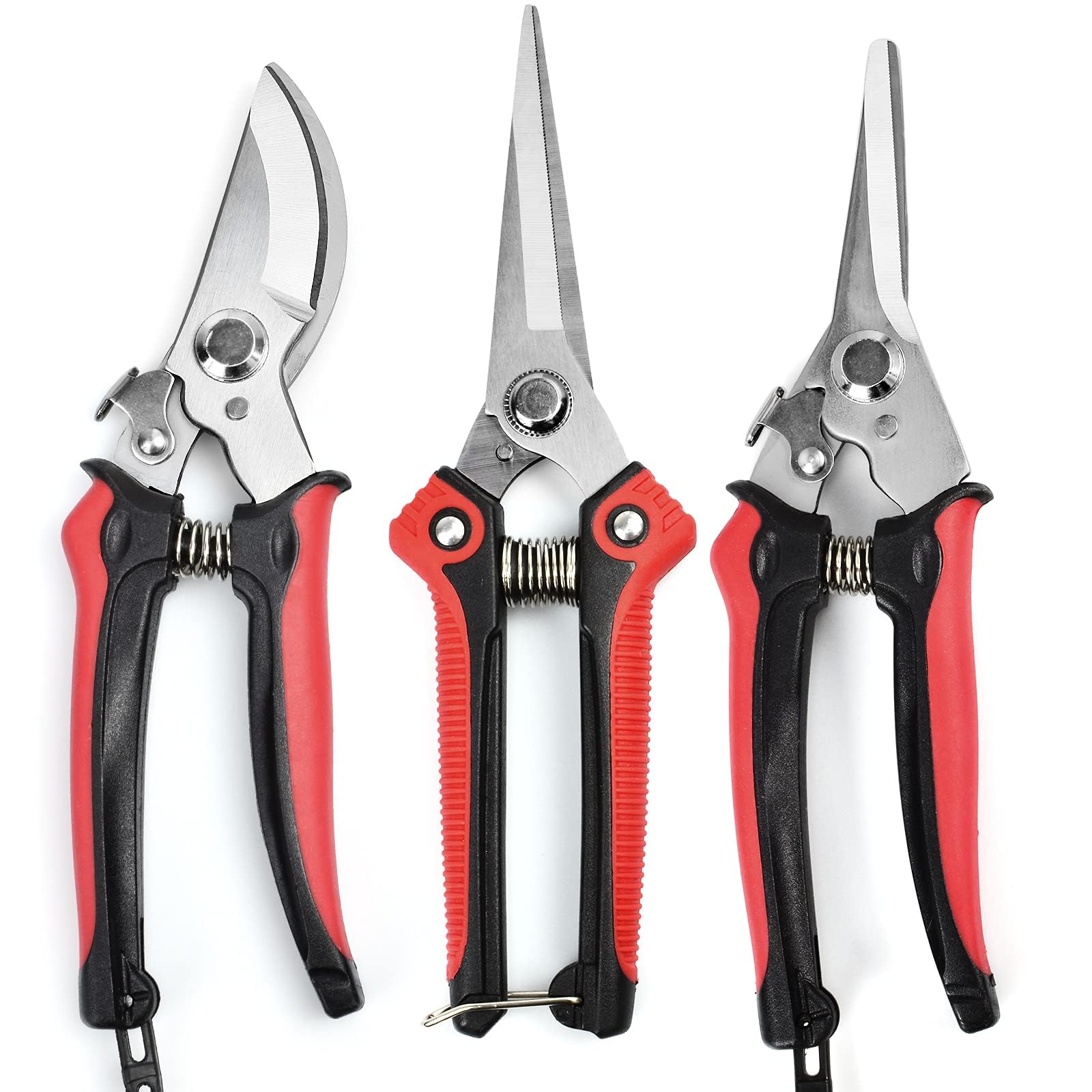 BIGTHREE Garden Pruning Shears, 3 Pcs Non-Slip Handles Professional Garden Scissors Stainless Steel Sharp Secateurs Pruning Scissors with Stainless Steel Blade, Plant Cutting Clippers for Trimming