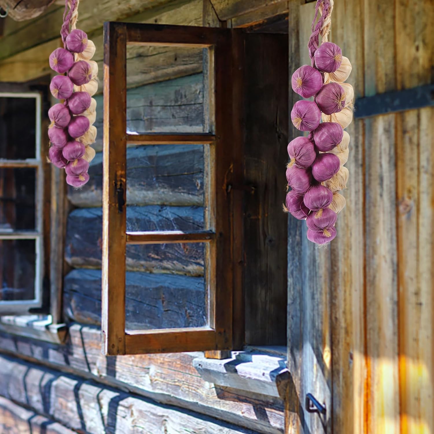MAGICLULU Simulated Garlic Skewers: 2pcs Artificial Garlic String for Farmhouse Decor Vegetable Display Photography Props White Purple