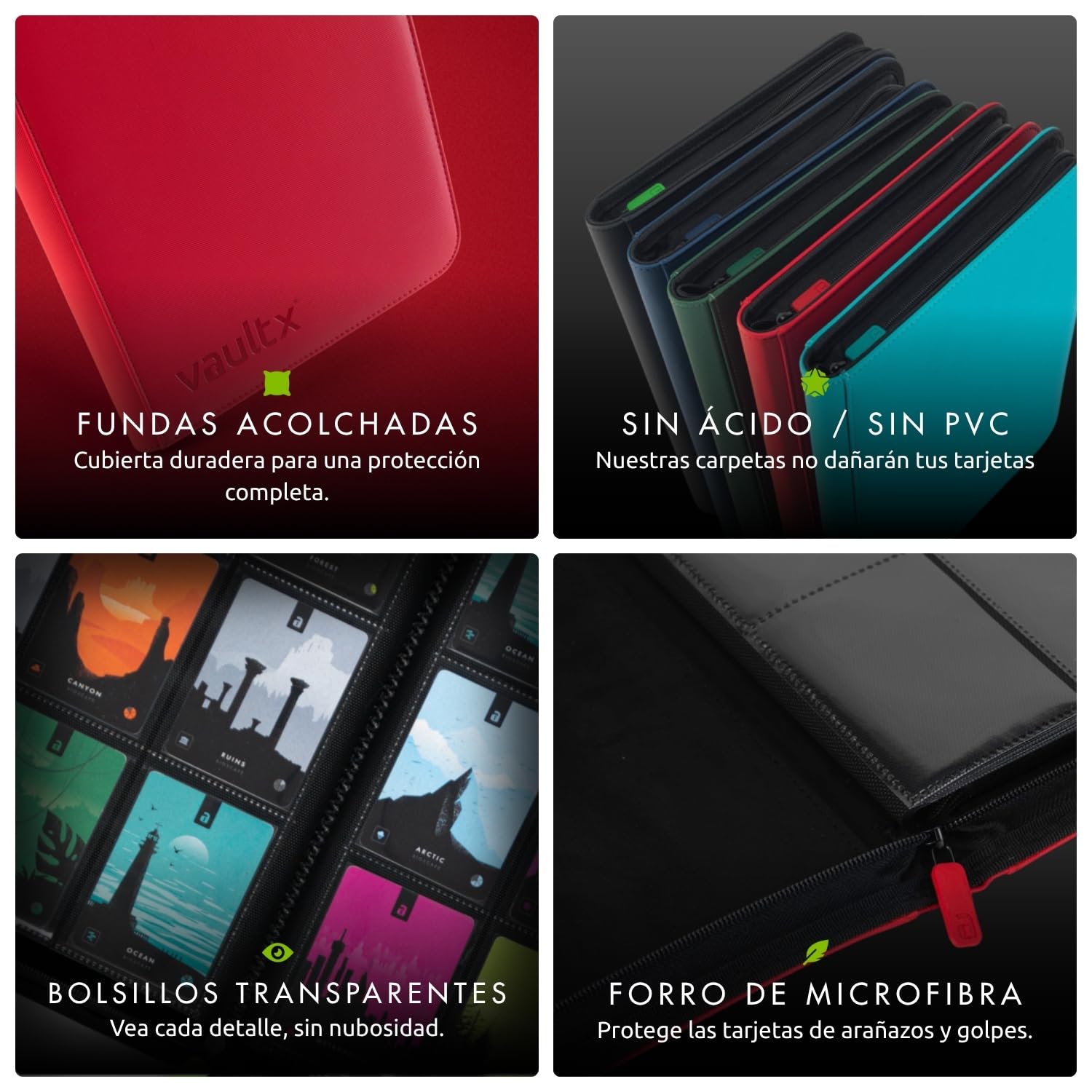Vault X Álbum Exo-Tec con Cremallera, para 160 Cartas Coleccionables, 4 Bolsillos, 20 Páginas de Carga Lateral (Rojo)