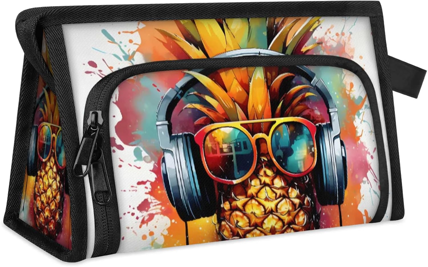 Waterproof Cosmetic Bags for Women Cool Music Pineapple Makeup Organizer Toiletry Bag with Zipper Pockets, Travel Makeup Bag for Business, Beach & Gym