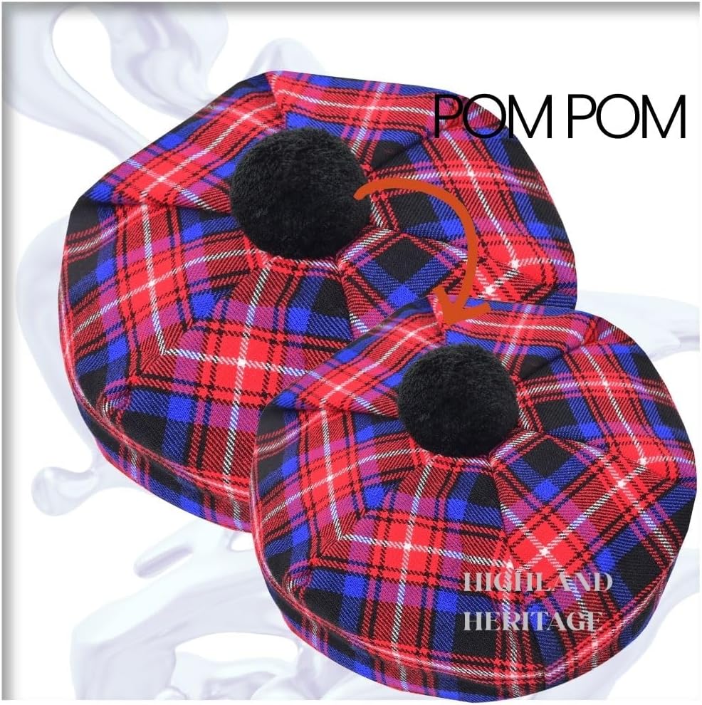 Tam o Shanter - Traditional Scottish Hat for Men, Authentic Bonnet Acrylic Wool Women Cap with Pom-Pom, One Size Fits for All - Image 7
