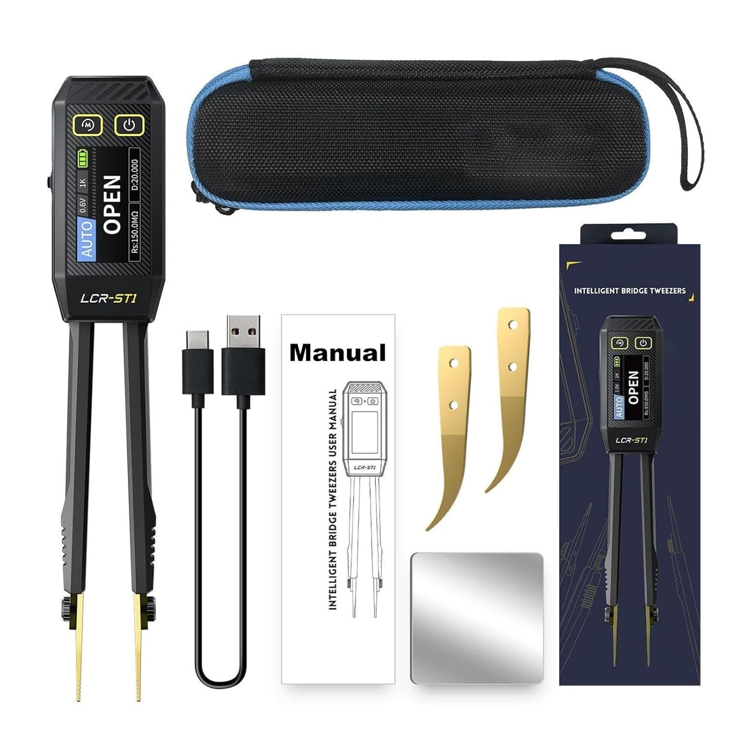 DEWIN LCR Medidor Smart Bridge Tweezer,10KHz LCR Meter Tweezer Mini Smart SMD Tester LCR Medidor Resistencia Inductancia Capacidad Prueba de Componentes