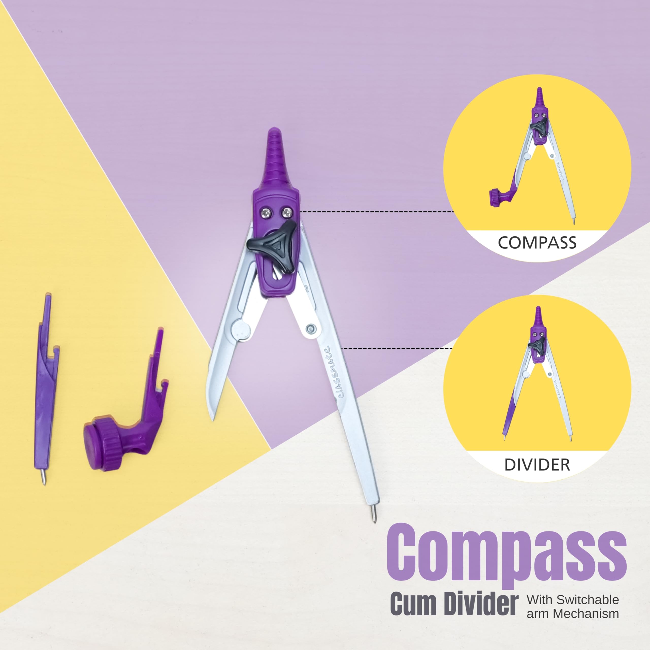 Classmate Asteroid Geometry Box | Compass-cum-Divider with arm locking mechanism | 30 cm Foldable Scale| Mechanical Pencil | Double sided tray 4