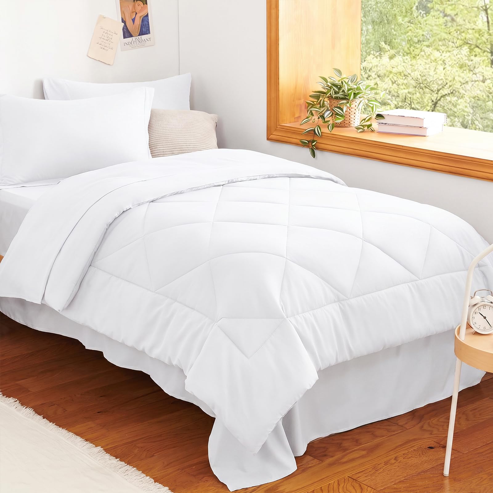 CozyLux Twin Comforter Set 68"x88" White - 5 Piece Bed in a Bag