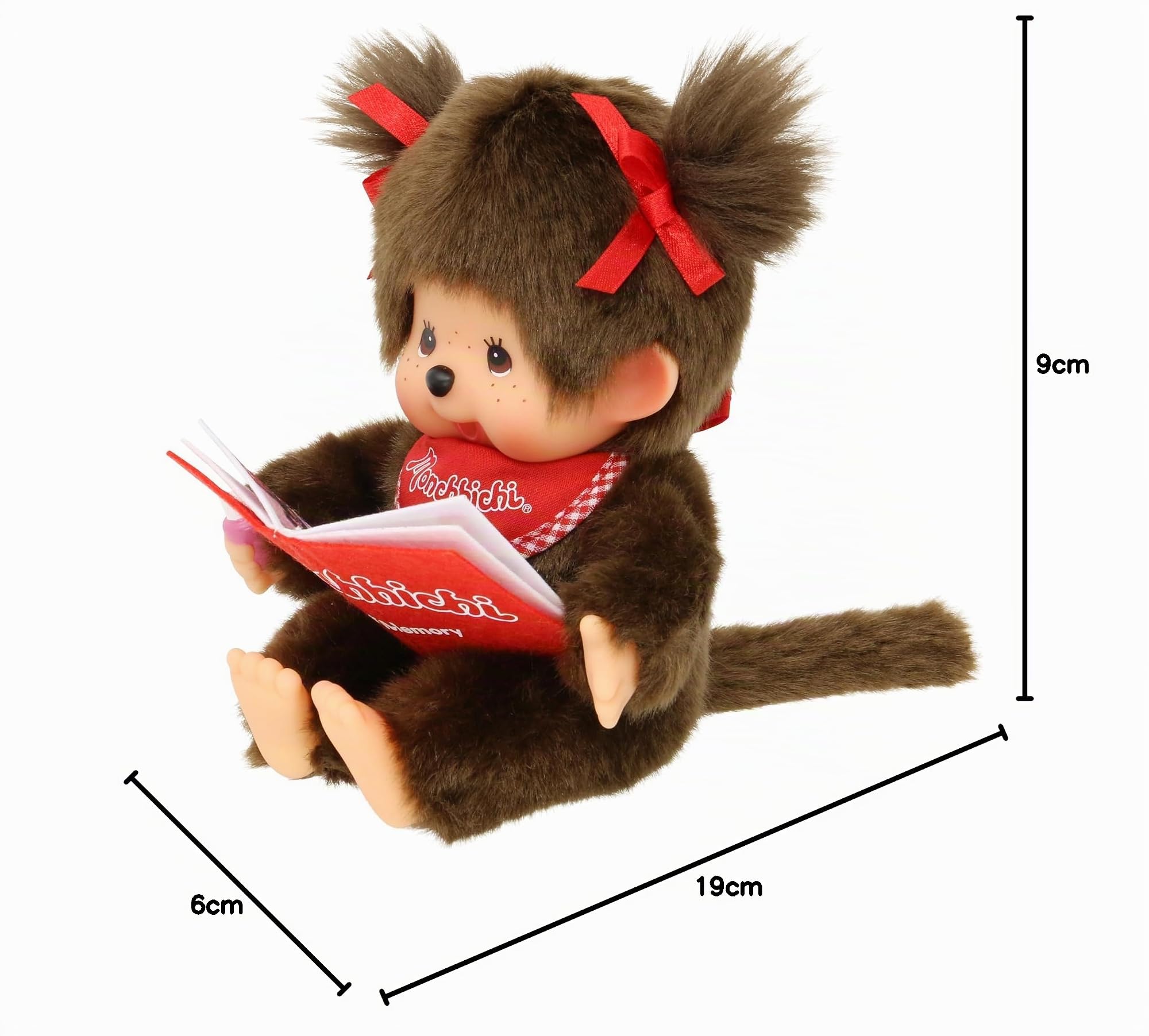 Sekiguchi 221561 - Originale Ragazza Monchhichi, Figura in Peluche con Album Fotografico e Fiocchi, Alta Circa 20 cm in Peluche Marrone