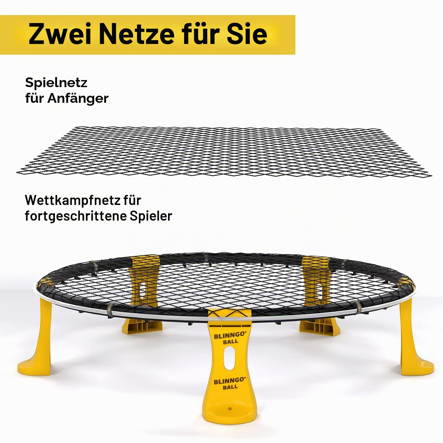 Blinngoball Outdoor Roundnet Spieleset, Roundnet Set Team Games bestehend aus Spielnetz, 3 Bällen, Kordelzug, Ballpumpe mit 1 Nadel und Handbuch und mehr