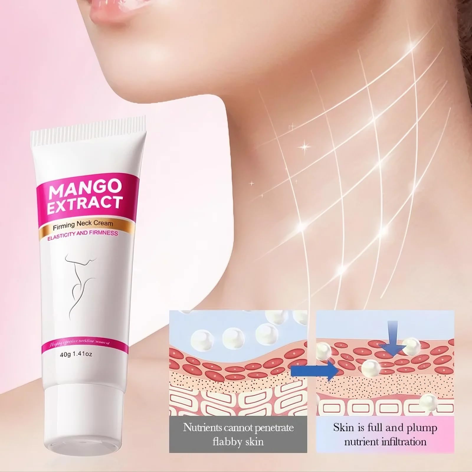 HOUSN Crema Collo Crema Antirughe Donna al Mango Idratante Intenso Anti-Secchezza Rassodante per Pelle del Collo Liscia e Compatta