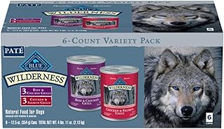 Blue Buffalo Wilderness High Protein Beef and Chicken & Salmon and Chicken Wet Dog Food Variety Pack for Adult Dogs, Grain-Free, 12.5 oz Cans (6 Pack)