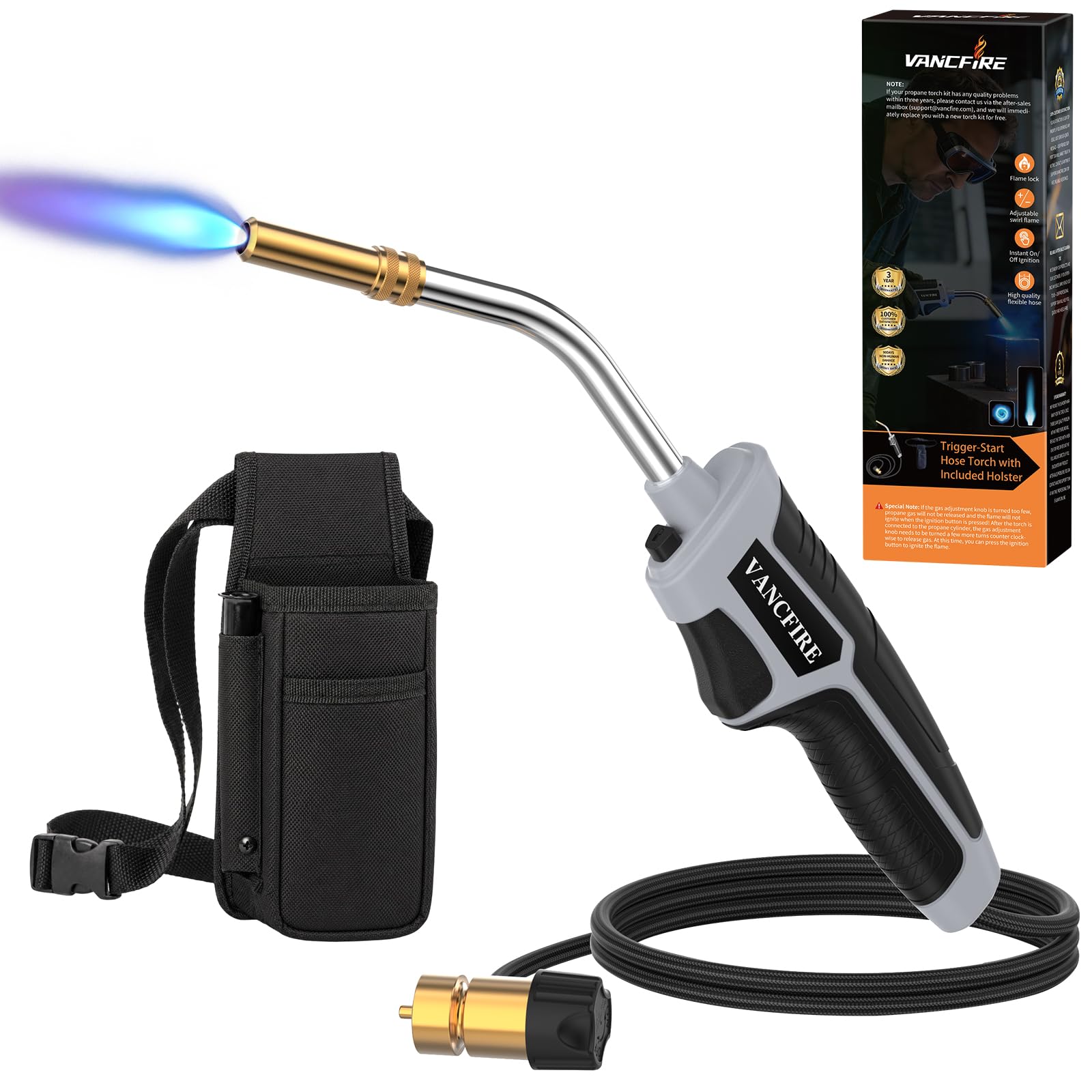 Propane Torch Head with 5FT Hose, Trigger Start MAPP Gas Torch Kit with Cylinder Clip, High Intensity Welding Soldering Torch for Soldering, Brazing, Plumbing (Gas Tank Not Included)(13") — Amazon image 8