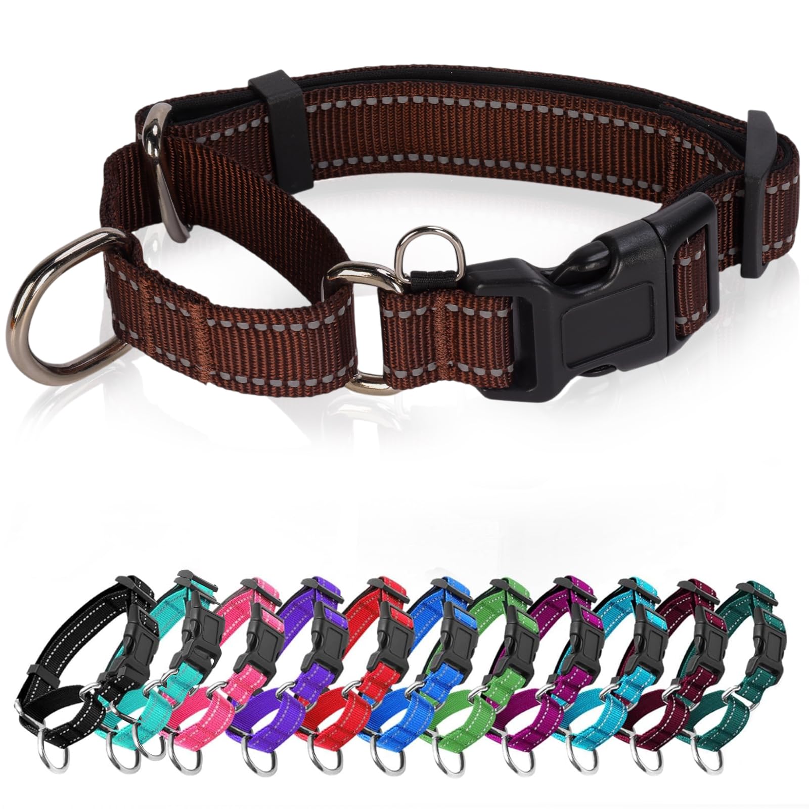 Reflective Martingale Dog Collars. Dog Collar with Quick Release Buckle. Adjustable Soft Padded Breathable Nylon Pet Collar Suitable for Puppies for Small Medium Large Dogs.