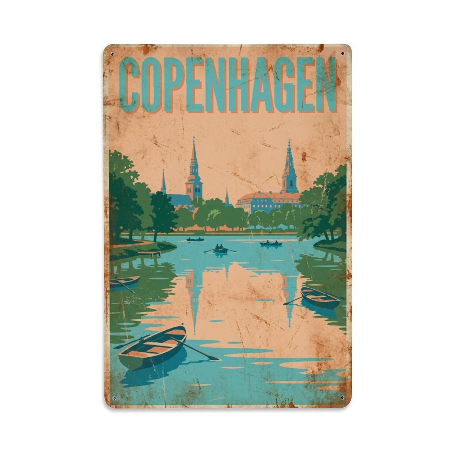 Este 8X12inch Style Vintage Travel Copenhagen Denmark Harmonious Metal Tin Sign