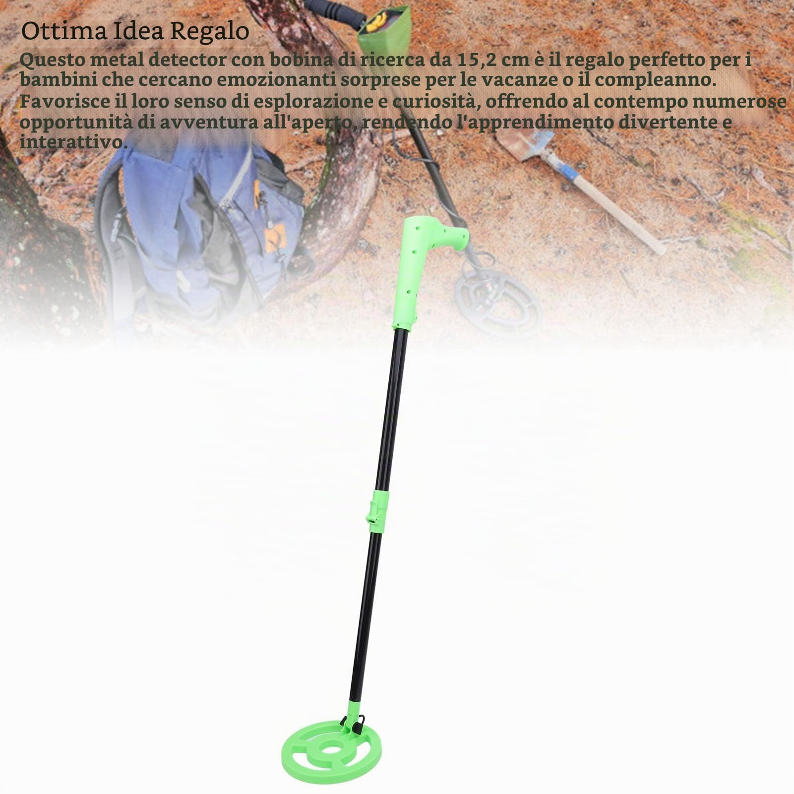 Rilevatore di Metalli Con Bobina da 6 Pollici, Localizzatore di Monete D'Oro Regolabile In Lunghezza da 26 A 37,4 Pollici, Display Lcd, Puntatore Metallico Portatile, per Bambini E Adulti