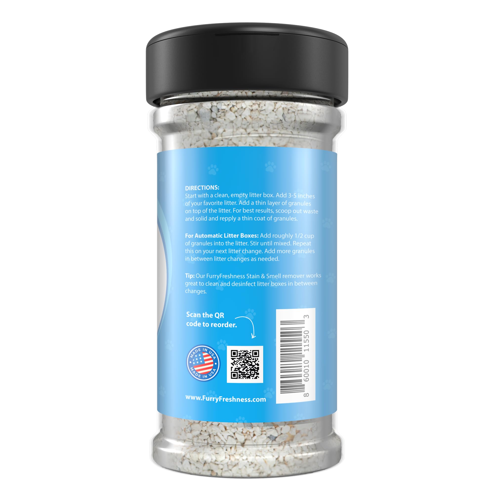 FurryFreshness Desodorante de arena para gatos y eliminador de olores de caja de arena, funciona con todas las camadas para aumentar la vida útil de tu arena, fabricado en Estados Unidos, no tóxico