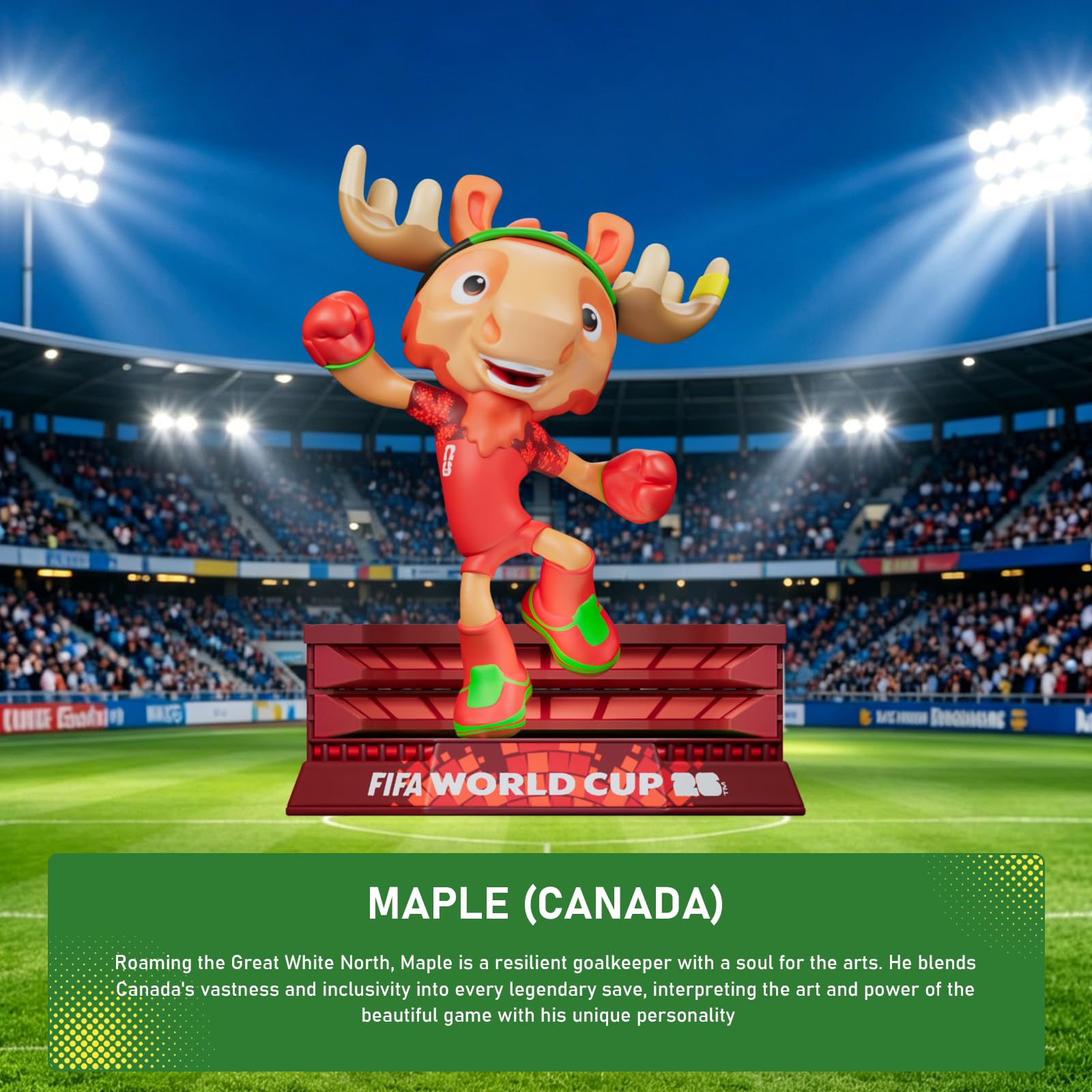 DICEKOO Ensemble mascotte de la Coupe du monde FIFA 2026 7,6 cm (érable, Zayu, pochette) | Style énergétique | Sous licence officielle | Figurines de collection, idée cadeau pour les fans et les