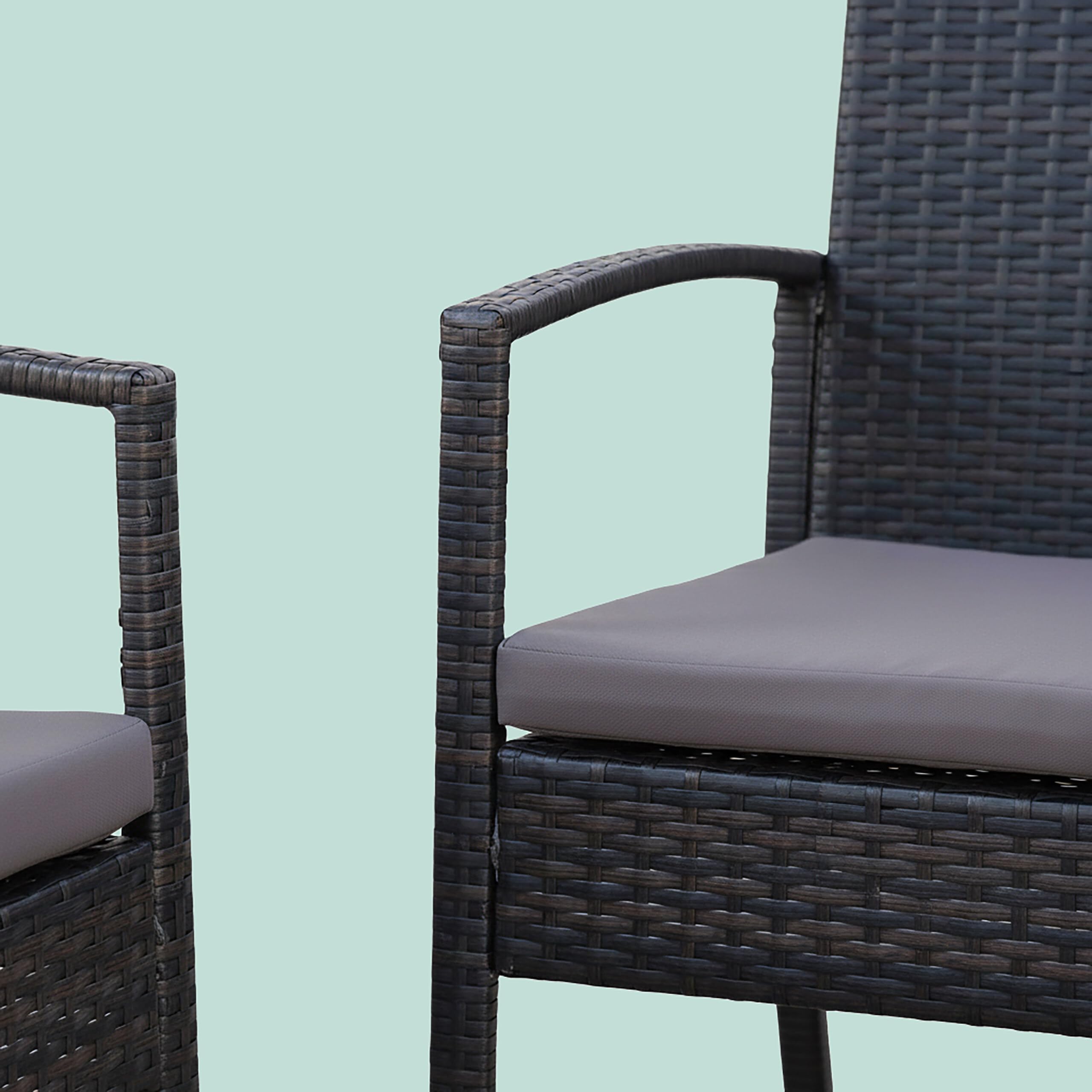 Relaxdays Ensemble Jardin 4 pcs, rotin synthétique, Noir, Banquette 2 Places, 2 chaises, Table Verre, 4 pers.