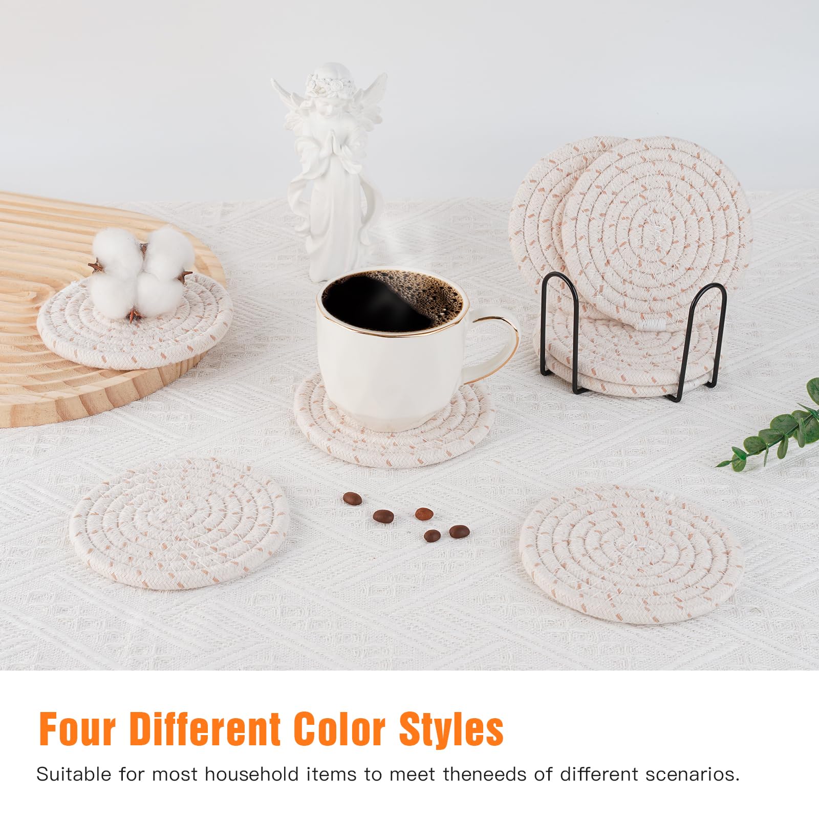 Drink Coasters with Holder, 4 Colors Absorbent Coasters, Cotton Woven Coasters Set of 8 for Table Protection Home Decor - Image 4
