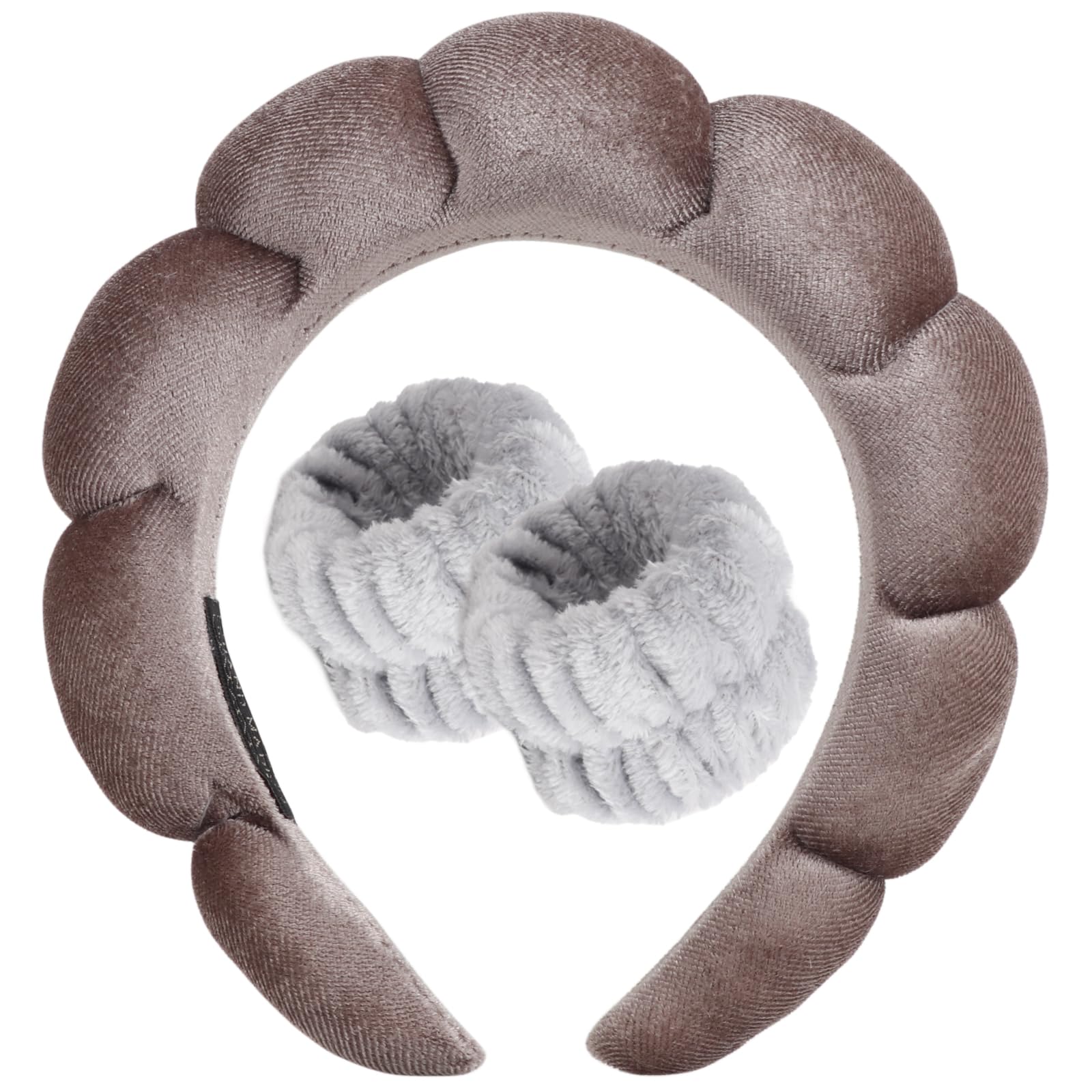 Dreshow Women's 1 Set: 83B-Grey Spa Headband For Washing Face Wristband Set Sponge Soft Terry Cloth Makeup Skincare Non Slip Headband For