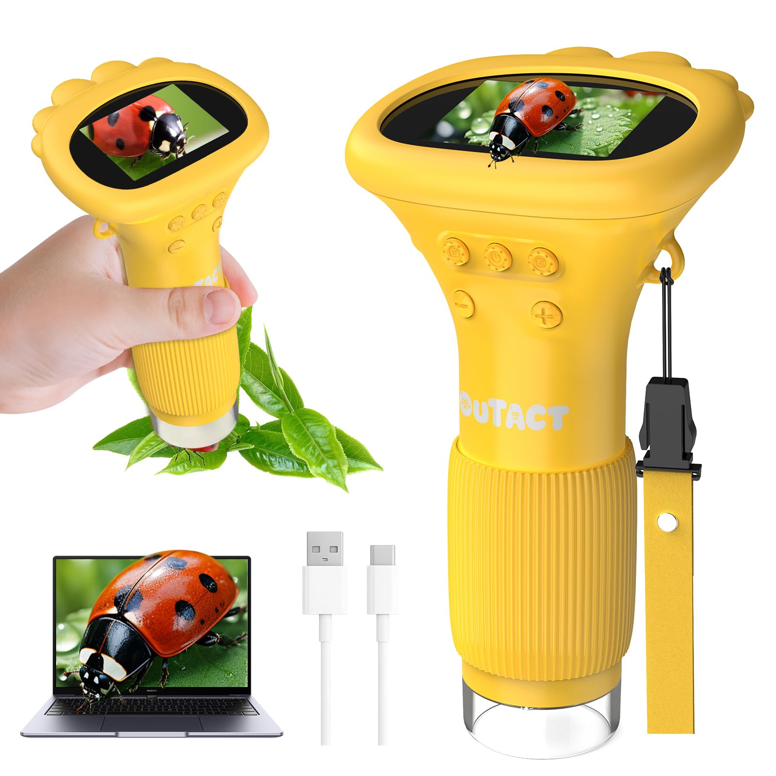 Microscope NuméRique pour Enfants, 2.0 IPS Mikroskop Portable avec 8 LumièRes LED,50-1000X,4 Niveaux de RéGlage, avec Fonction Photo Video,pour Enfants de 4 à 12 Ans
